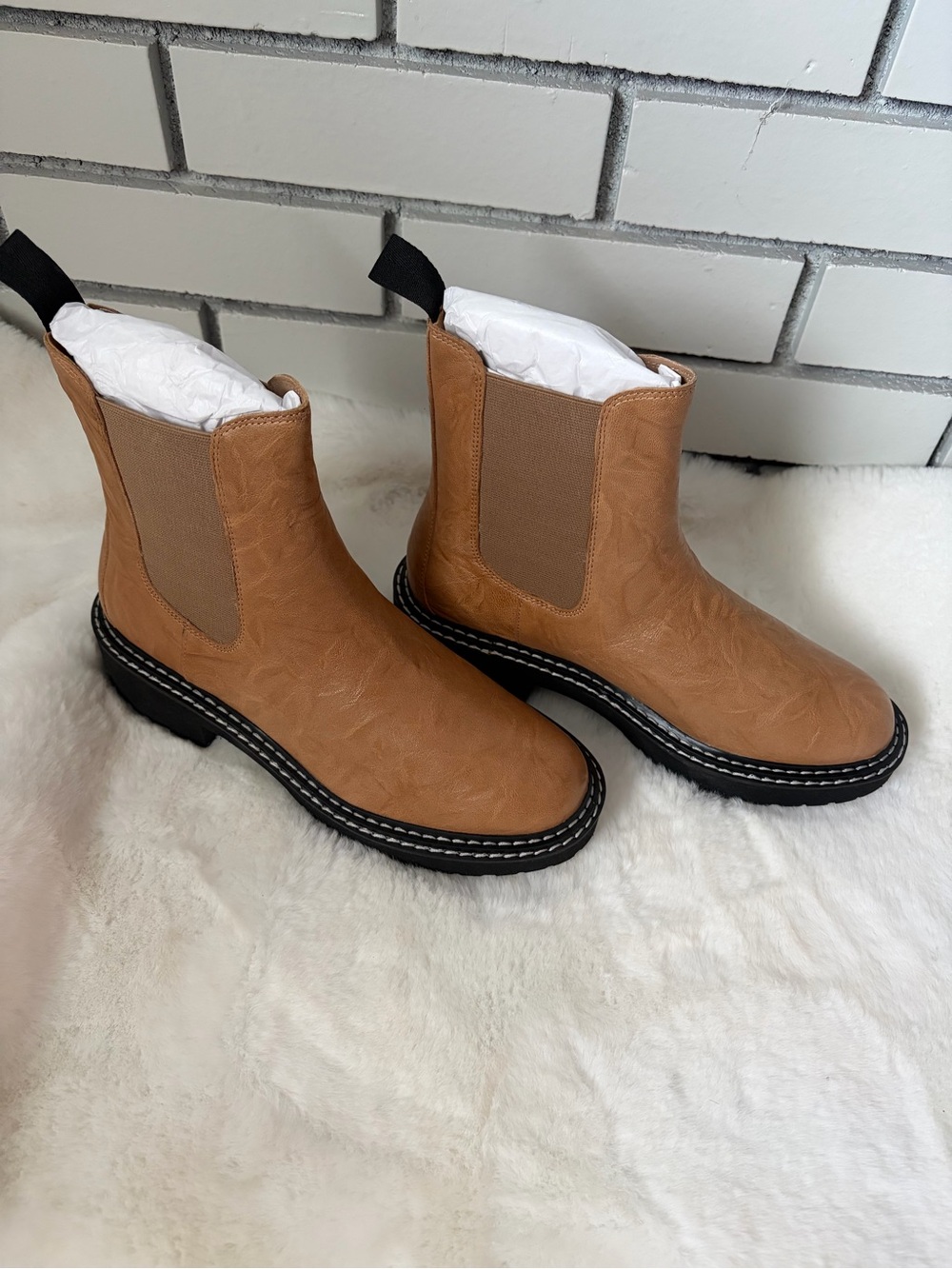 Lisa Vicky Tan Chelsea Booties with Black Lug Sole